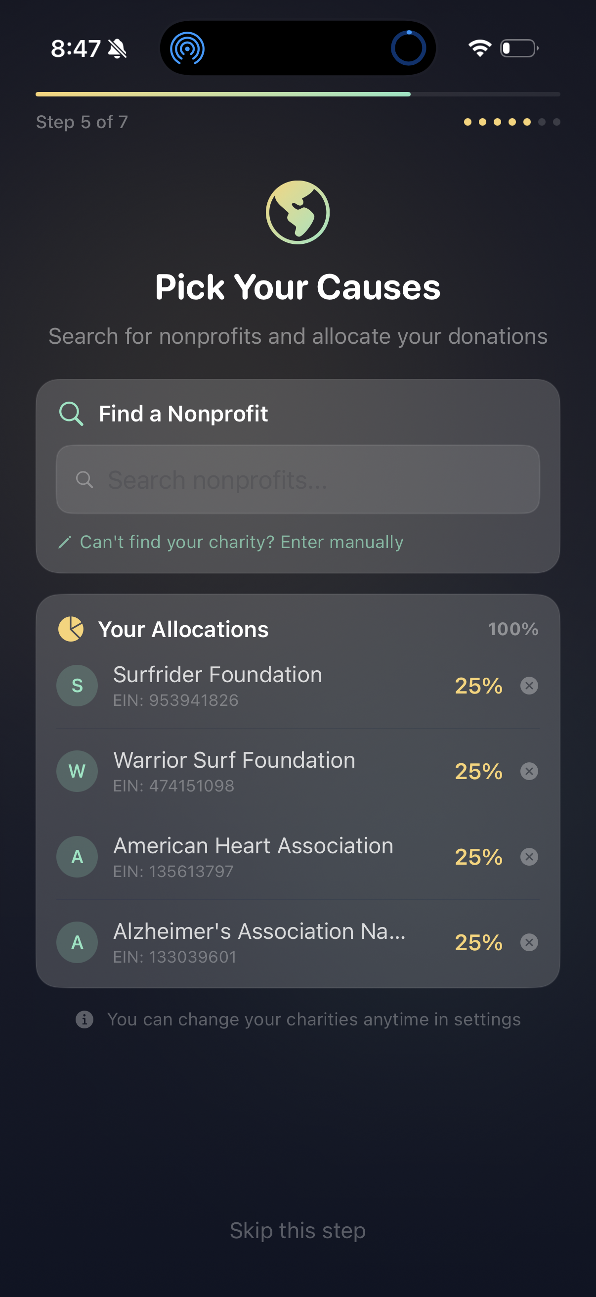 Pick causes screen in the Pay Attention app