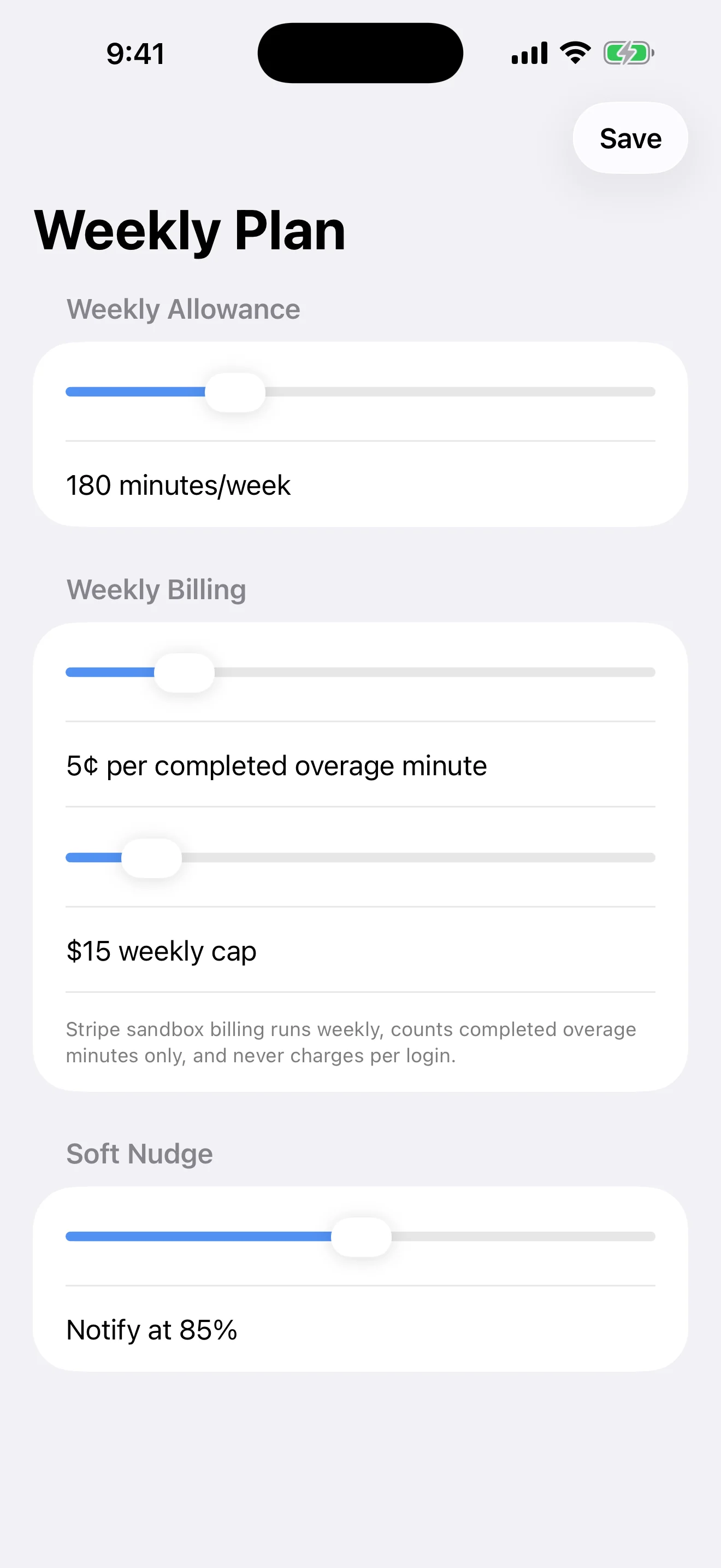 Weekly plan controls in Pay Attention
